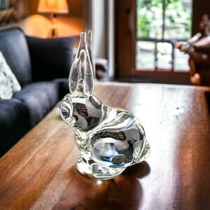 Reijmyre Kristall Sweden Rabbit Easter Bunny Glass Paperweight Handmade 5.25"